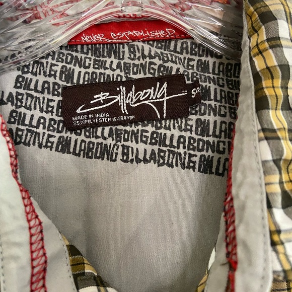 Billabong Shirt Mens Small S/S Poly Cotton Yellow Plaid Button Up Surf - Picture 4 of 5
